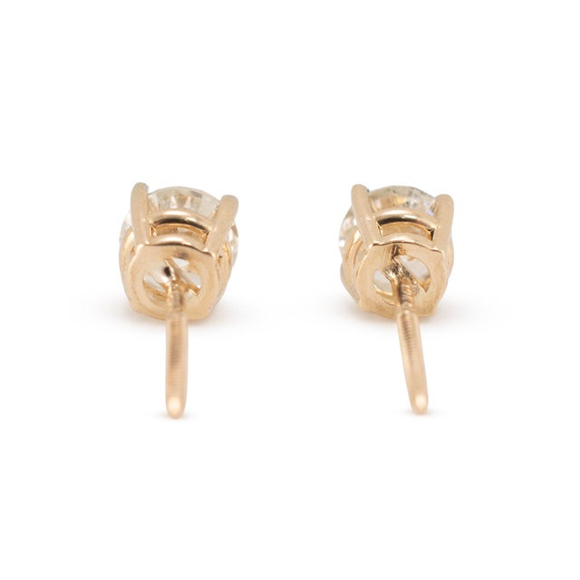Unisex 14k Yellow Gold 0.90ctw Round Brilliant Diamond Screw Back Stud Earrings, Pair For Sale In Houston - Image 6 of 9