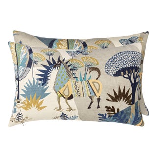 Scalamandre 22" x 14" Llamas Lumbar Pillow in Bluestone Wheat For Sale