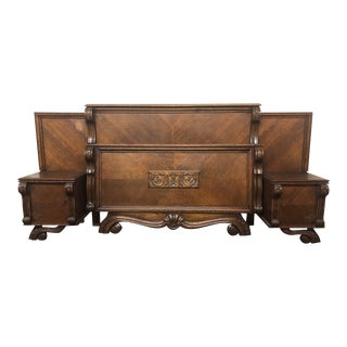 1920 Belgian Full Size Bed With Attached Nightstands For Sale