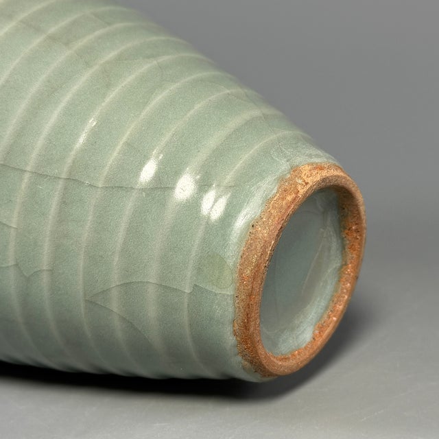 Antique Chinese Longquan Celadon Meiping Vase With Ribbed Body For Sale - Image 4 of 5