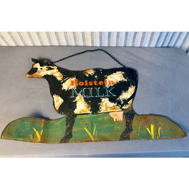 Rustic Painted Metal Holstein Milk Trade Sign For Sale - Image 3 of 5