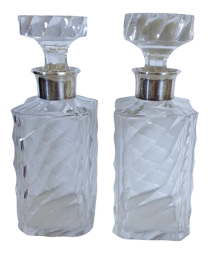 Pair of Crystal Decanters W/ Sterling Collars