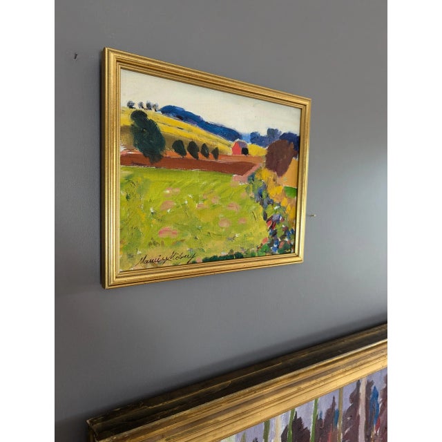 Mid-Century Modern "Fresh Fields" Vintage Mini Post-Impressionist Landscape Oil Painting, Framed For Sale - Image 6 of 11