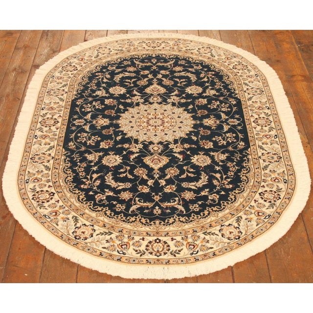 Oval Hand-Knotted Middle Eastern Rug For Sale - Image 4 of 11