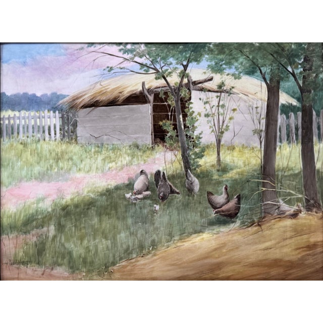 Early 20th Century "Chickens Foraging in a Barnyard," Oil Painting on Porcelain Plaque by Paul E. Harney Jr (1850-1915) For Sale In Austin - Image 6 of 15