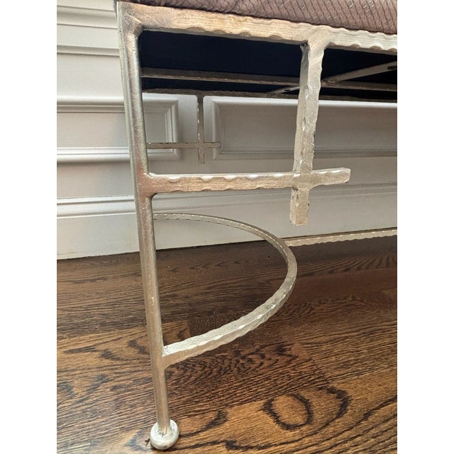 Transitional Champagne Silver Bench With Faux Snakeskin For Sale - Image 3 of 5