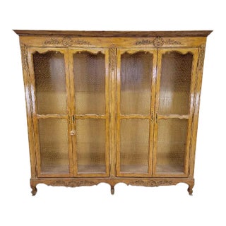 Antique French Country Chicken Wire Paneled Bookcase For Sale