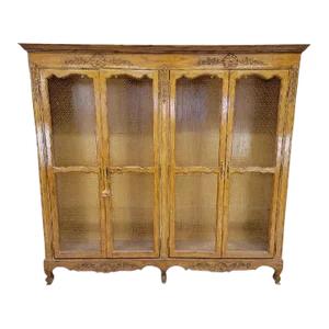 Antique French Country Chicken Wire Paneled Bookcase