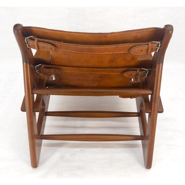 Hunting Chair in Teak Thick Leather Upholstery Lounge Chair MINT For Sale - Image 6 of 18