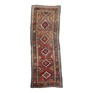 ANTIQUE SHAHSAVAN Runner Variations of Rust to Sunset with Divine Blues Rug 3.6 x 10 For Sale