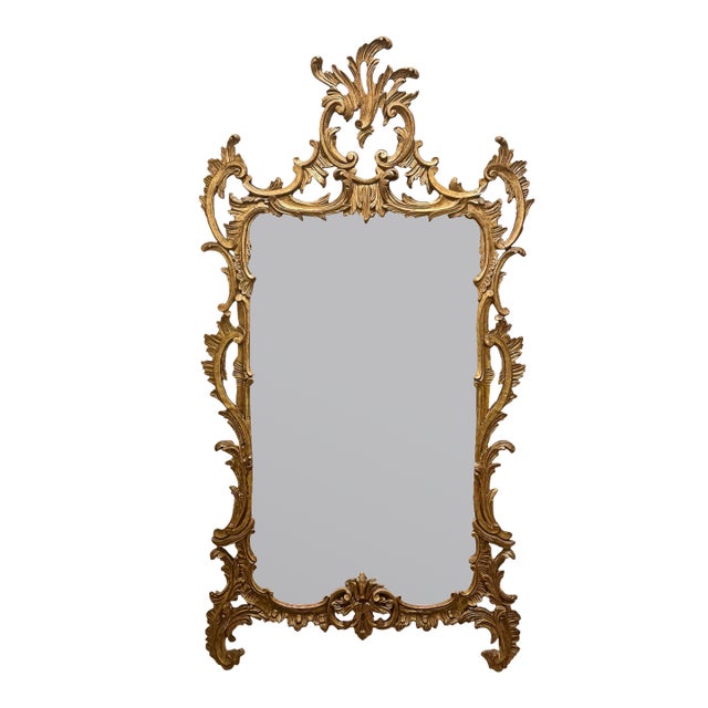 Custom Italian Rococo Mirror With Hand-Carved, Gilt Wood Frame For Sale