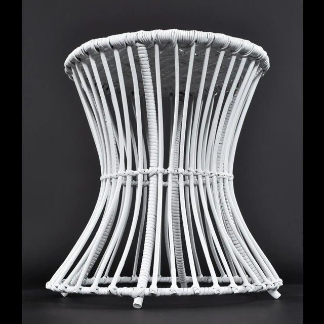 Wicker Salterini Radar Style Chairs With Pedestal Side Tables Seating Set For Sale - Image 9 of 14