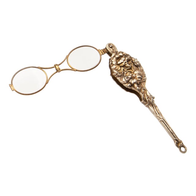 1900 - 1909 Antique Unger Brothers Art Nouveau Silver Vermeil Lorgnette Glasses For Sale