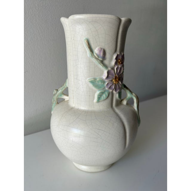 Art Deco 1930's Art Deco Wild Rose Pattern Vase by Weller Pottery For Sale - Image 3 of 11