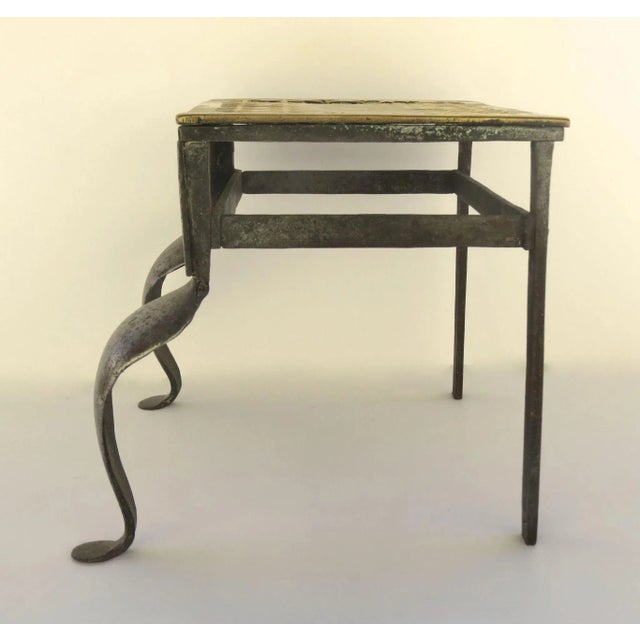 Early brass and steel trivet footman with link pierced top, cabriole legs. C.1800 11 1/2" x 8 1/2" x 10" (1413)