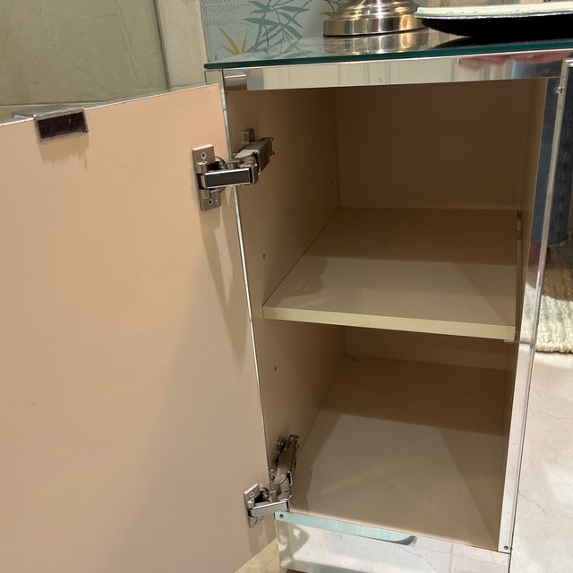 Glass 1960s Attributed to Ello Mirror and Chrome 3-Door Credenza For Sale - Image 7 of 12