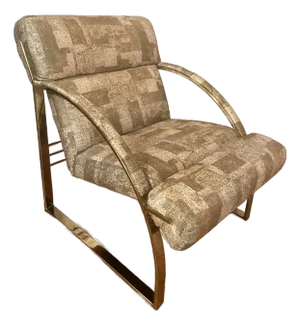1990s Carson's Gold Chrome and Upholstered Cantilever Lounge Chair