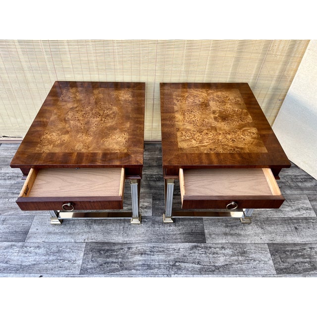 A Pair of Neoclassical Revival Burl Wood Side Tables by Lane Furniture Circa 1970s. For Sale - Image 17 of 18