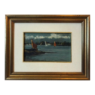 Vintage Seascape Art Oil Painting of Nautical Sailboats Venice Italy in a Gold Frame For Sale