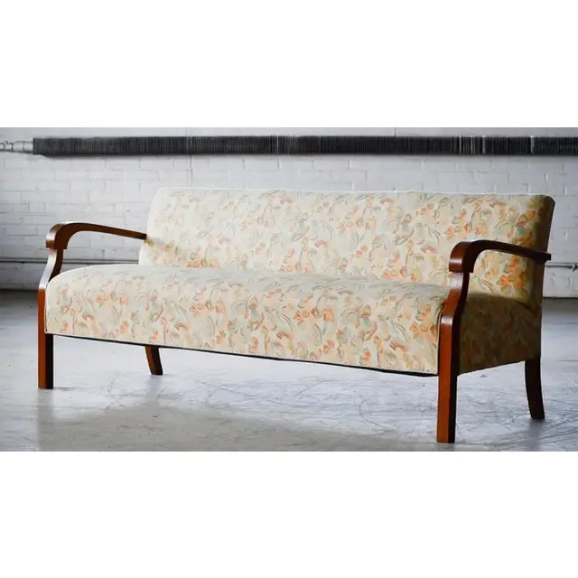 Mid-Century Modern Danish Art Deco Sofa With Open Wooden Armrests, 1930's For Sale - Image 3 of 10