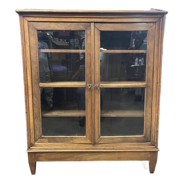 Antique French Walnut Vitrine Display Cabinet For Sale