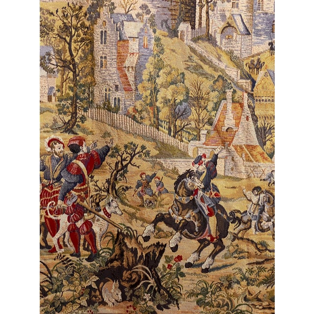 Medieval Brussels Hunting Scene Belgian Jacquard Wall Tapestry, 20th Century For Sale In Philadelphia - Image 6 of 16