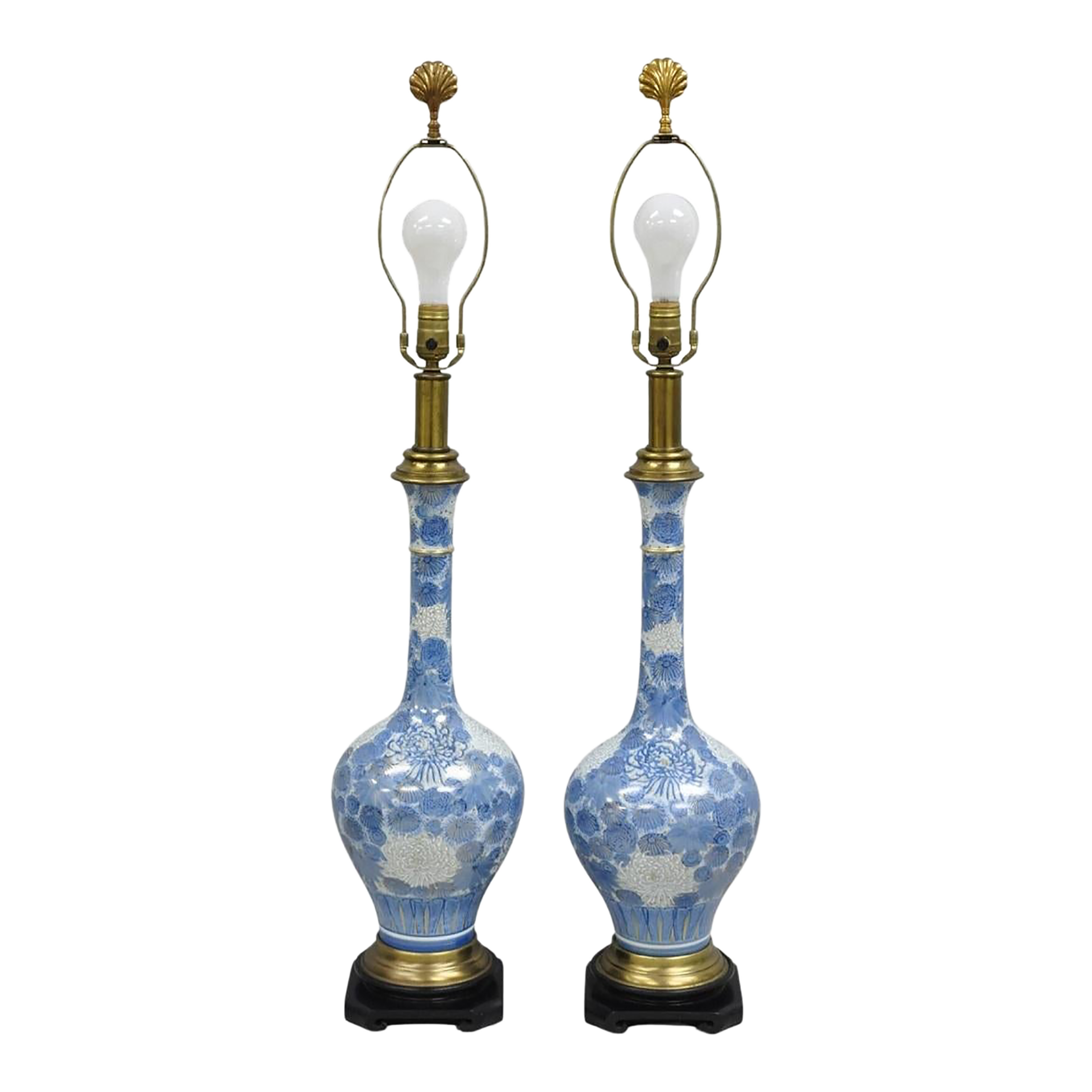 Vintage Paul Hanson Chinoiserie Blue Poreclain Flower Oriental