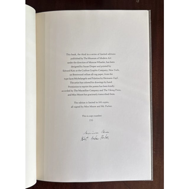 Mid-Century Modern Eight Poems Marianne Moore, Signed, Illustrated by Robert Andrew Parker, Signed For Sale - Image 3 of 15