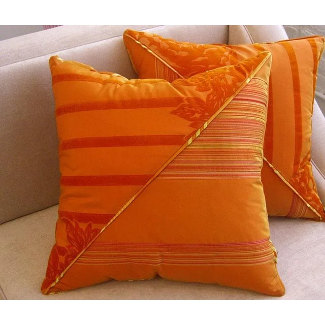 DWM | MALOOS Dia Orange Flocked Pillows - A Pair For Sale - Image 10 of 10