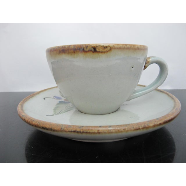 Blue Ken Edwards El Palomar Flower Tonala Mexico Folk Art Stoneware Cup & Saucer For Sale - Image 8 of 10