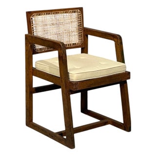 Pierre Jeanneret, 'Box' Armchair, Teak, Cane, Chandigarh, India, 1960s For Sale