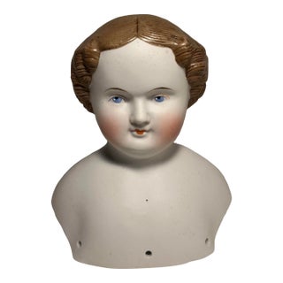 Antique Bisque Porcelain Shoulder Head Molded Hair Doll Numbered For Sale