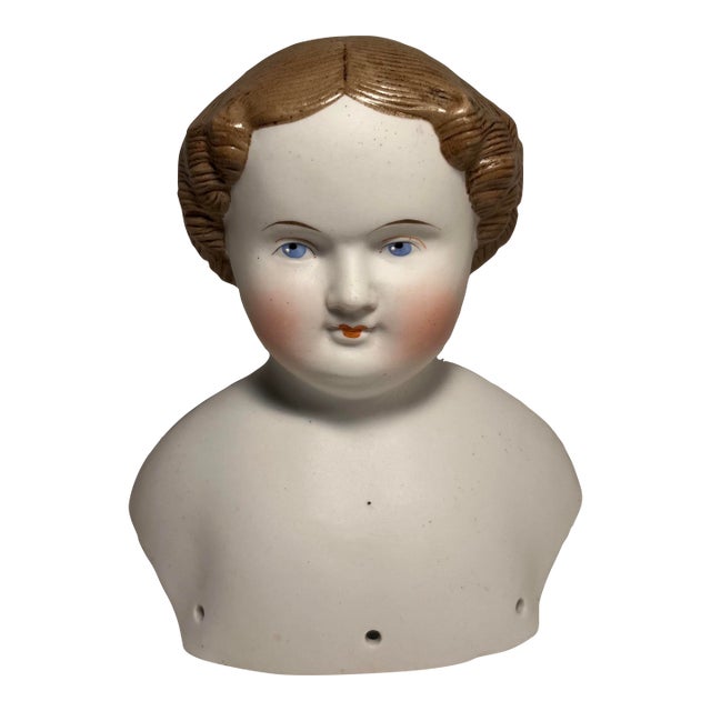 Antique Bisque Porcelain Shoulder Head Molded Hair Doll Numbered For Sale
