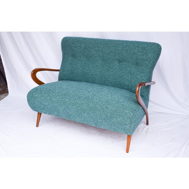 Mid 20th Century Italian Mid-Century Settee - Sofà Carlo Mollino Style in Teal Green For Sale - Image 5 of 12