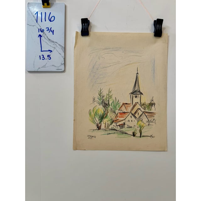 Paper Henry Emil Salloch Original Watercolor on Paper Charming Village, 1935. For Sale - Image 7 of 7