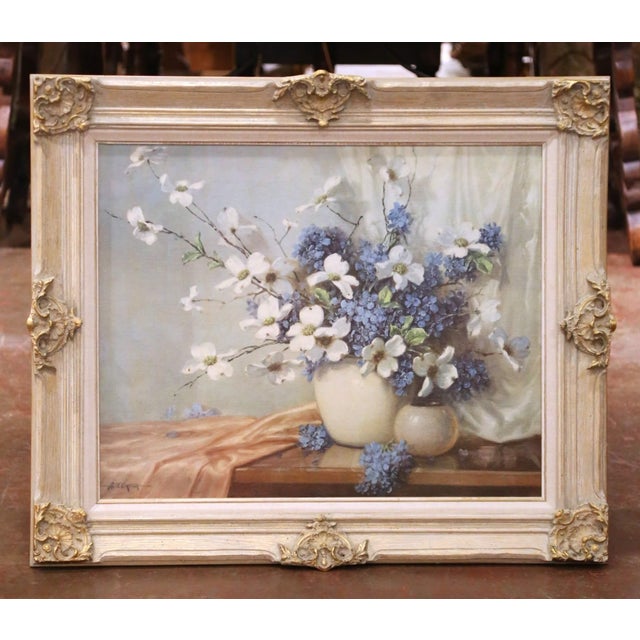 Floral Still Life Giclee With Dogwood Blossoms & Blue Hydrangeas by A. D. Greer For Sale In Dallas - Image 6 of 11