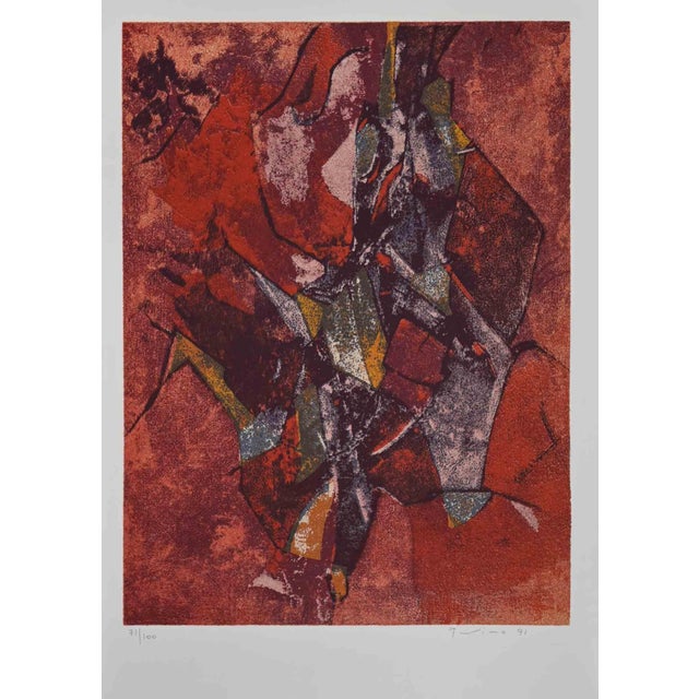 Salvatore Provino, Red Abstract Composition, Screen Print, 1991 For Sale