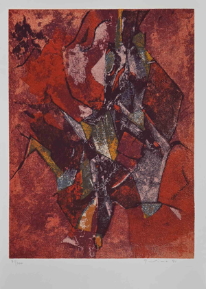 Salvatore Provino, Red Abstract Composition, Screen Print, 1991