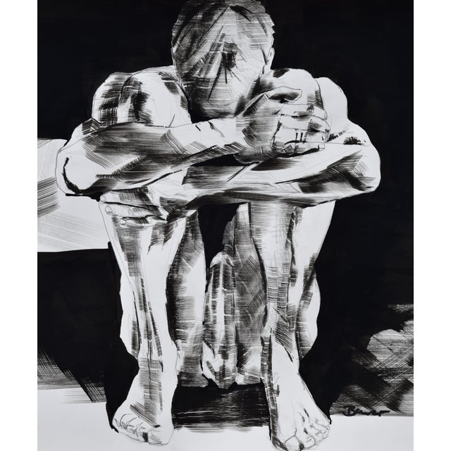 1990s Christian Bauer, Introverted Male Nude, 1990s, Ink & Pencil For Sale - Image 5 of 13