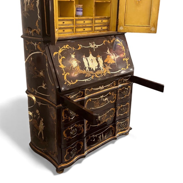 Bookcase with Secretaire in Dark Brown Chinoiserie Lacquer For Sale - Image 12 of 18