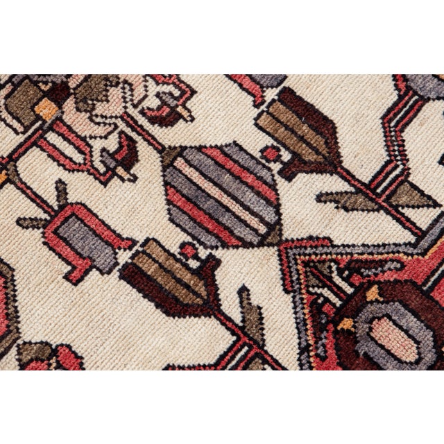 Vintage Handmade Persian Red Geometric Wool Rug 4'2" X 6'4" For Sale - Image 10 of 11