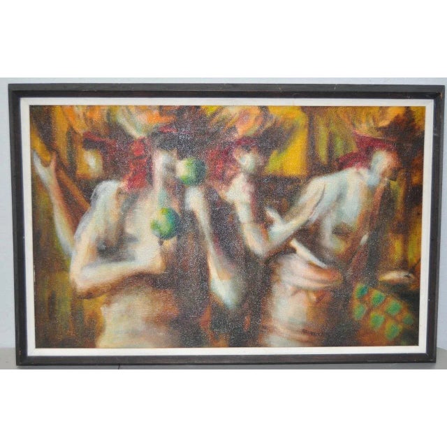 Yellow "Caribbean Mood" Vintage Oil Painting by Reuben C.1970 For Sale - Image 8 of 8