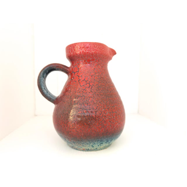 Mid-Century Modern Vintage French Accolay Ceramic Pitcher in Red Crackle Glaze, 1960s For Sale - Image 3 of 18
