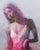 Rupture by Josh Sorrell | Oil on Panel Abstract figure with a pink dress sitting down. For Sale - Image 4 of 5