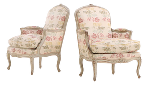 Pair of French Louis XV Style Painted Bergères, C, 1940
