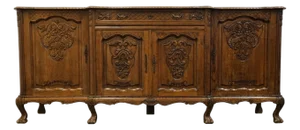 Vintage Antique Solid English Walnut Traditional Victorian Style 87" Carved Sideboard Buffet