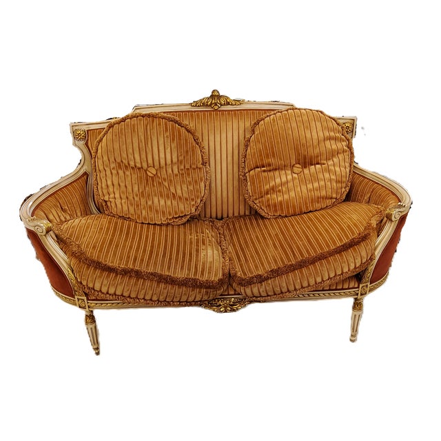 Italian Settee Armchair and Ottoman Set. Set of a settee\loveseat, armchair and ottoman in Italian design, featuring red...