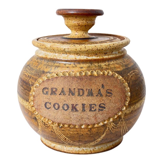 Vintage McCoy Stoneware “Grandma’s Cookies” Jar – Rustic Studio Pottery Kitchen Canister, Farmhouse Decor, Earth Tone Glaze For Sale