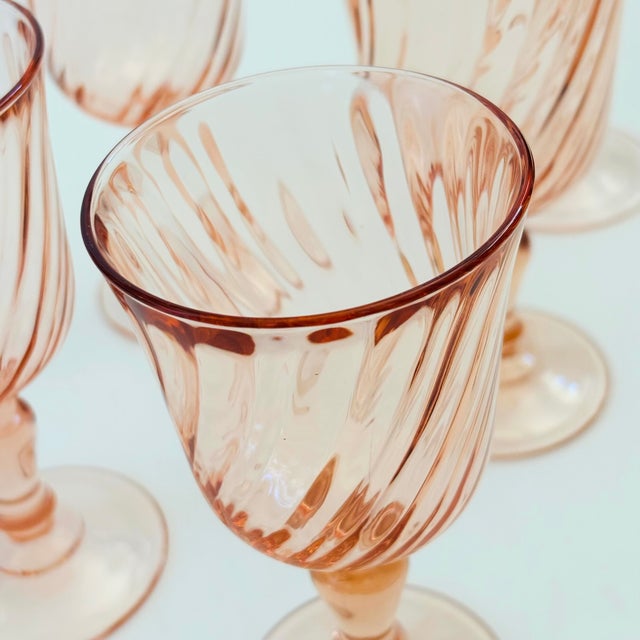 Pink Swirl Wine Goblets - Set of 6 - France For Sale In San Francisco - Image 6 of 8