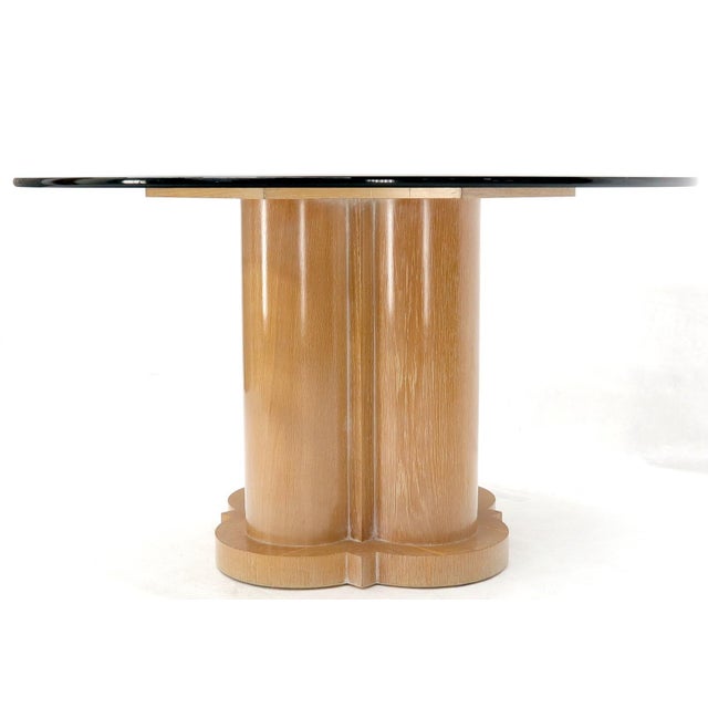 Transparent Cerused Oak Triple Cylinder Base 52" Round Glass Top Dining Conference Table For Sale - Image 8 of 12